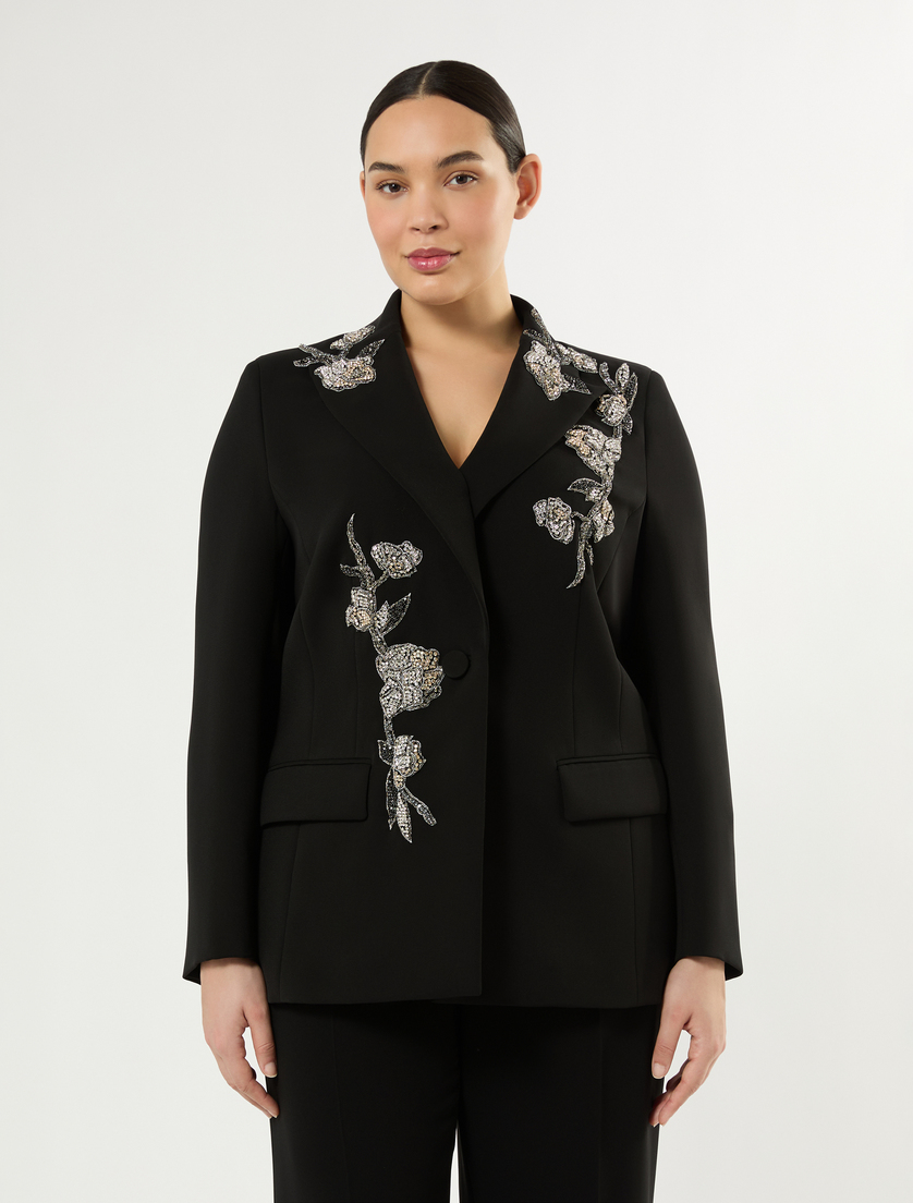 Embroidered cady blazer jacket - BLACK - Marina Rinaldi - 3