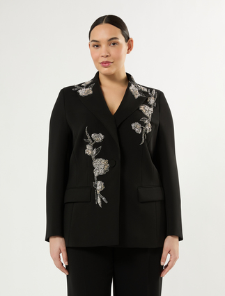 Embroidered cady blazer jacket - BLACK - Marina Rinaldi - 3