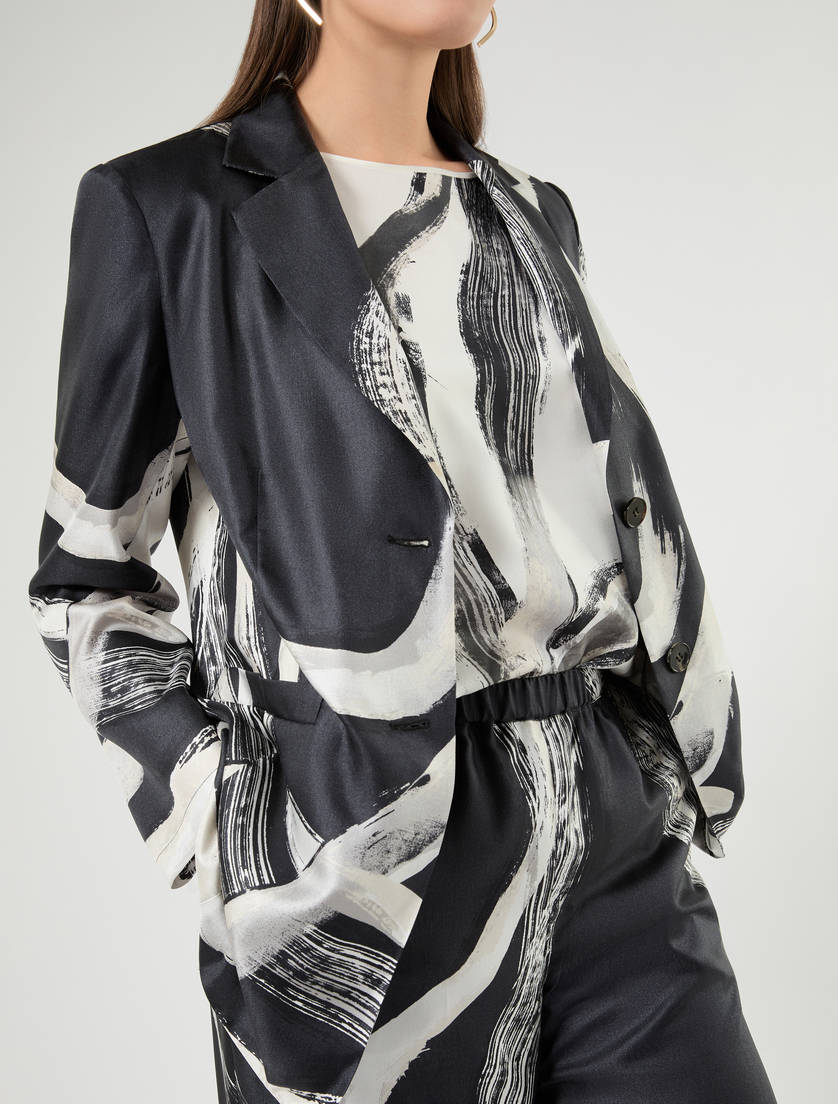 Pure silk twill jacket - BLACK WHITE - Marina Rinaldi - 5