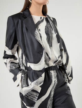 Pure silk twill jacket - BLACK WHITE - Marina Rinaldi - 5