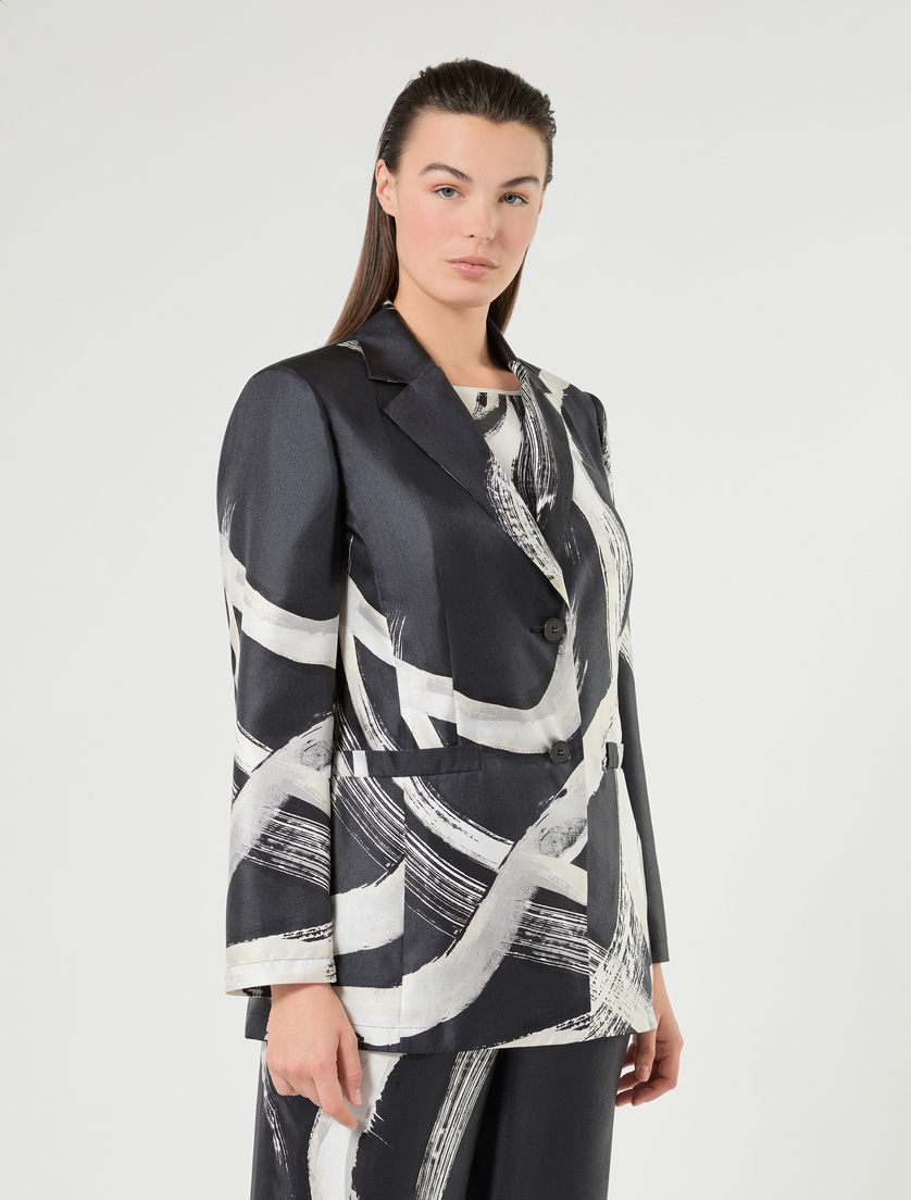 Pure silk twill jacket - BLACK WHITE - Marina Rinaldi - 3