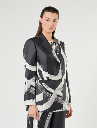 Pure silk twill jacket - BLACK WHITE