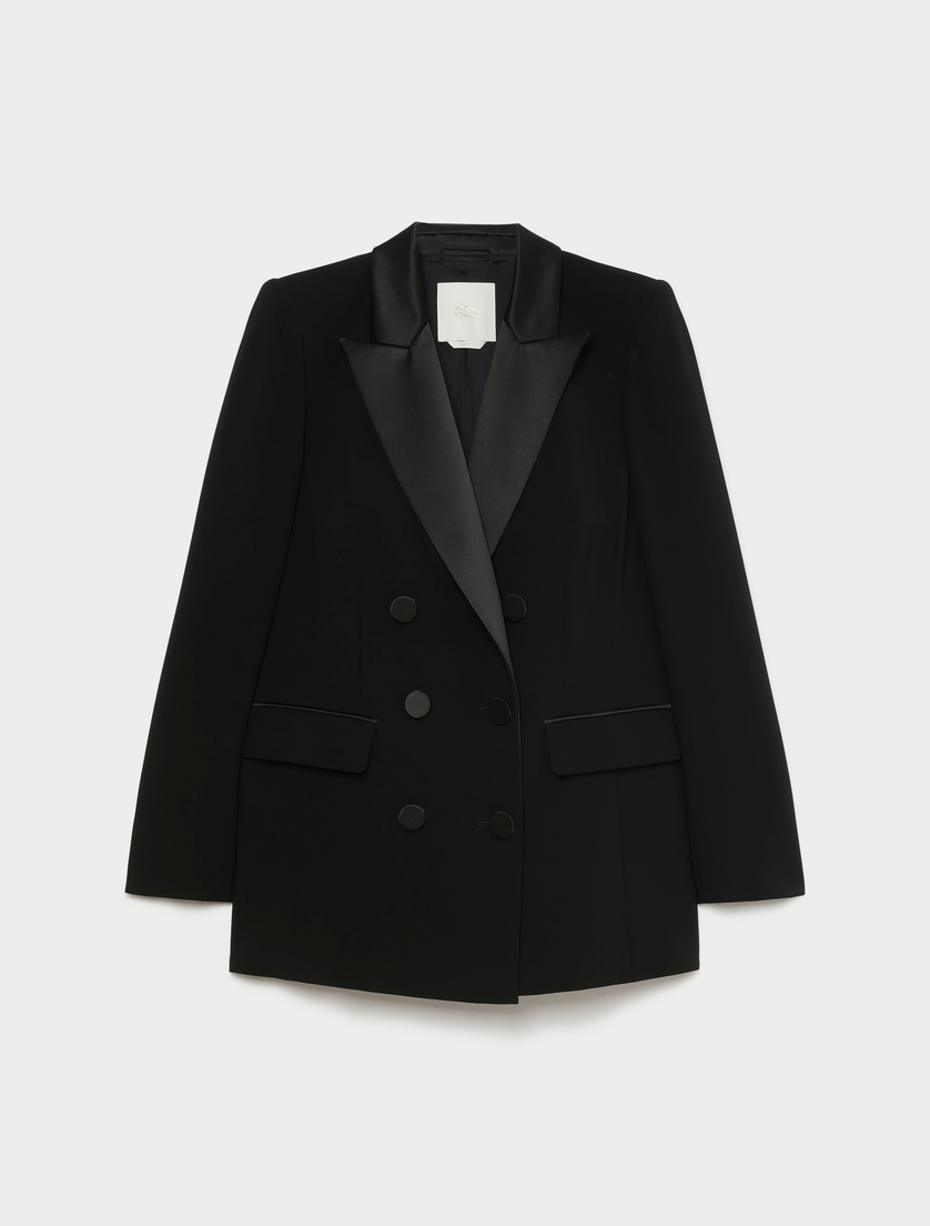 Satin-detail cady blazer jacket - BLACK - Marina Rinaldi