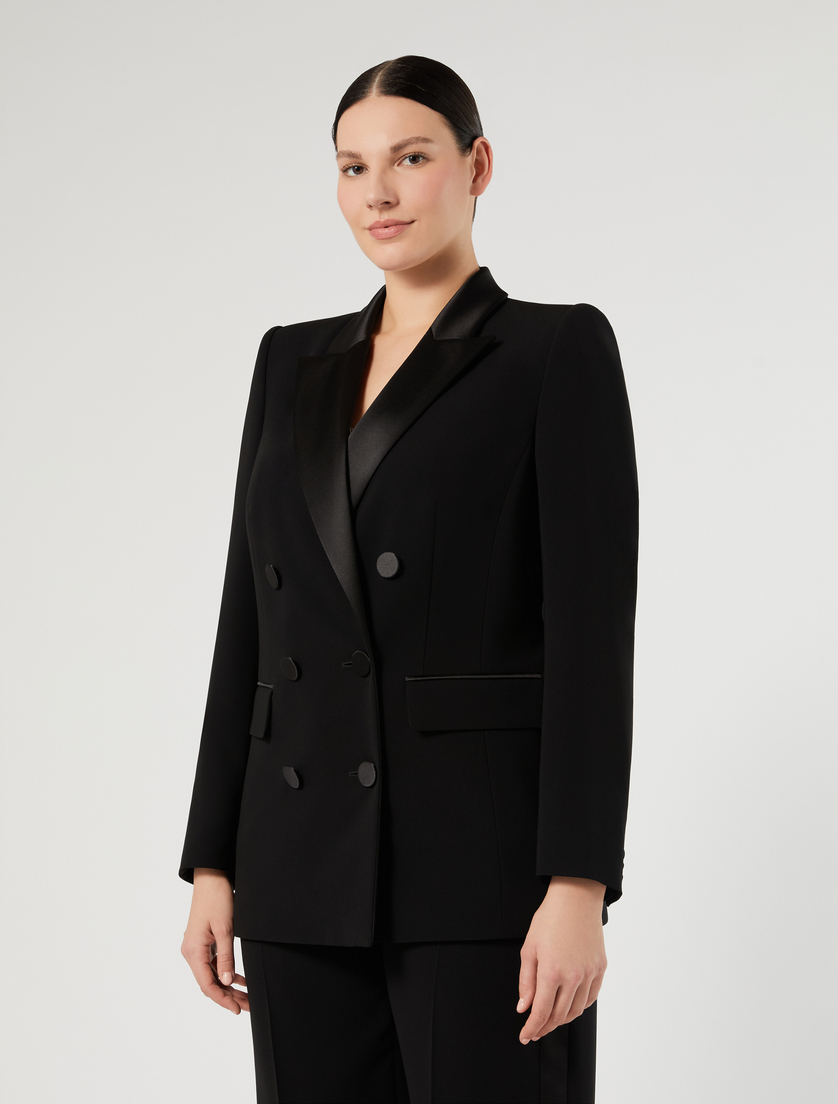 Satin-detail cady blazer jacket - BLACK - Marina Rinaldi - 3
