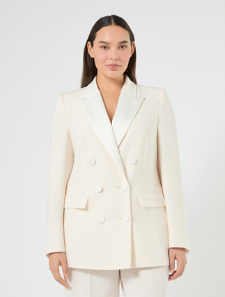 Satin-detail cady blazer jacket - IVORY - Marina Rinaldi - 3