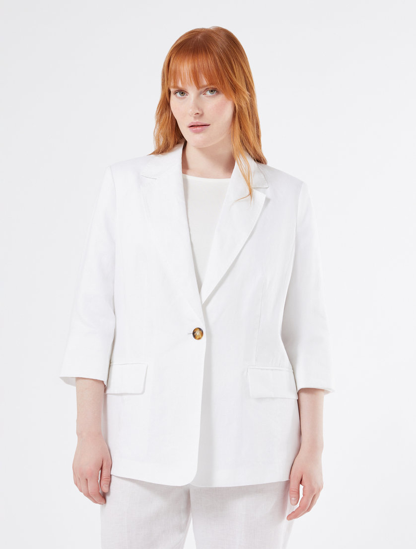 Linen canvas blazer jacket - OPTICAL WHITE - Marina Rinaldi - 3