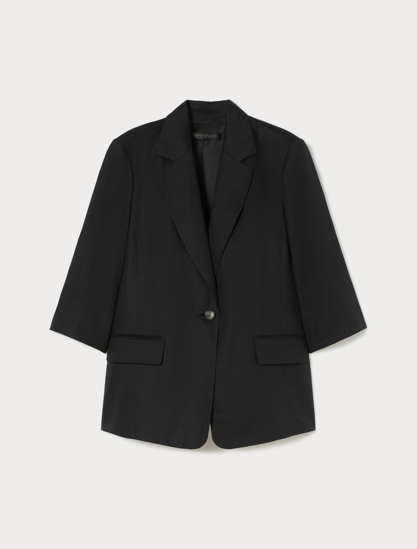 Linen canvas blazer jacket - BLACK - Marina Rinaldi