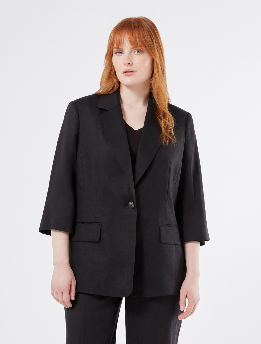 Linen canvas blazer jacket - BLACK - Marina Rinaldi - 3