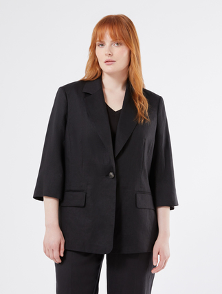 Linen canvas blazer jacket - BLACK - Marina Rinaldi - 3