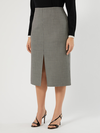 Stretch double wool skirt - WHITE BLACK