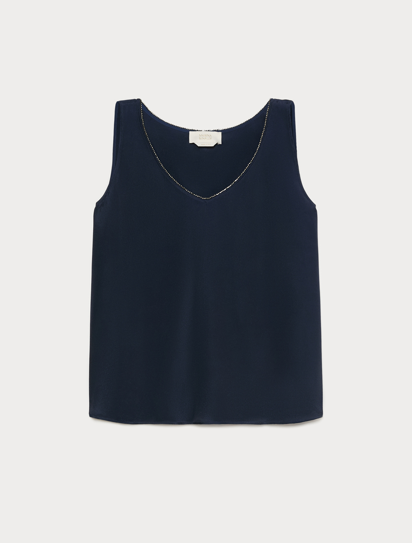 Silk-blend cady top - NAVY - Marina Rinaldi
