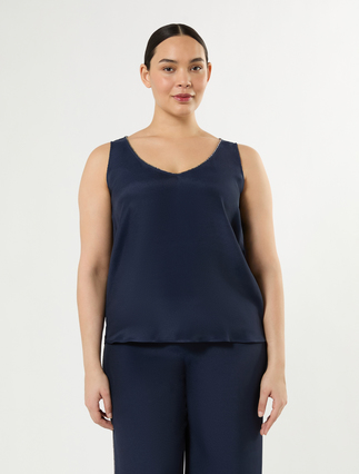 Silk-blend cady top - NAVY - Marina Rinaldi - 3