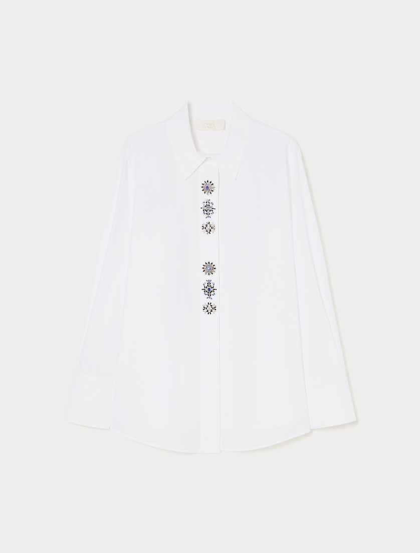 Embroidered poplin shirt - OPTICAL WHITE - Marina Rinaldi