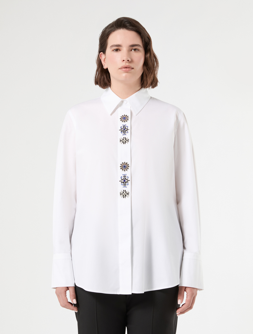 Embroidered poplin shirt - OPTICAL WHITE - Marina Rinaldi - 3