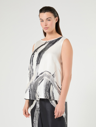 Silk twill top - WHITE BLACK - Marina Rinaldi - 3