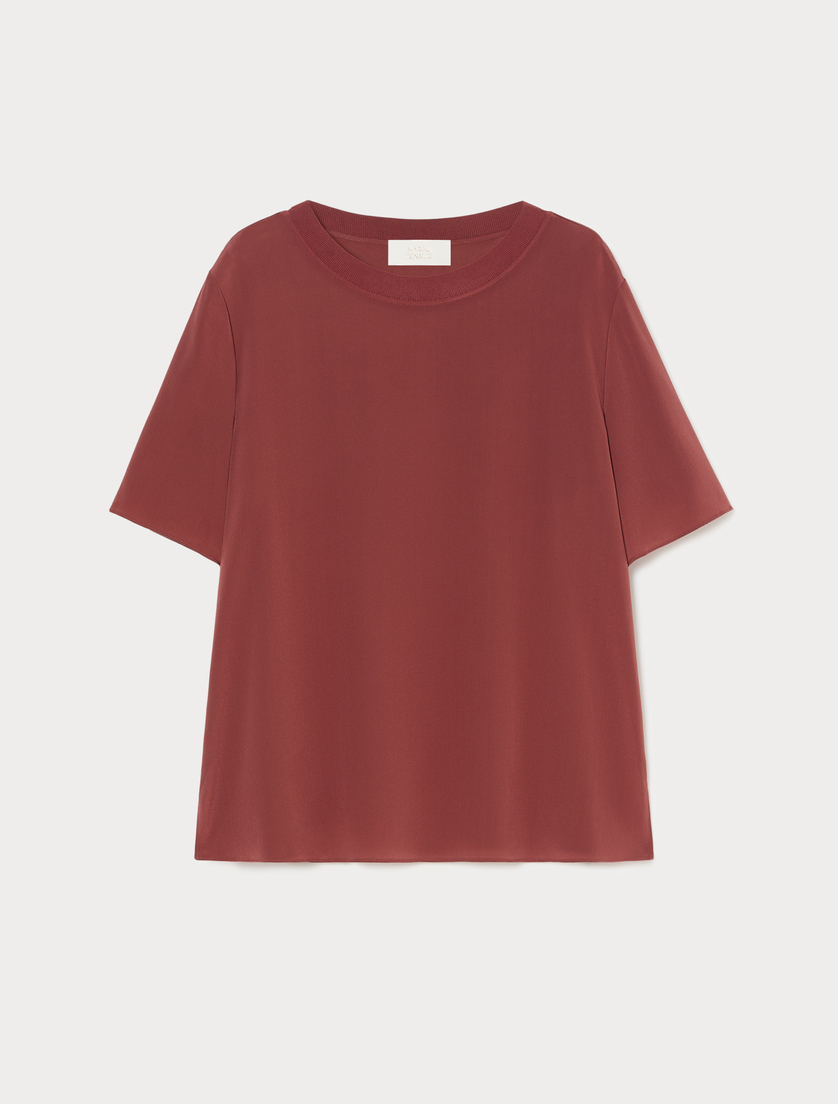 Silk crêpe de Chine blouse - BRICK RED - Marina Rinaldi