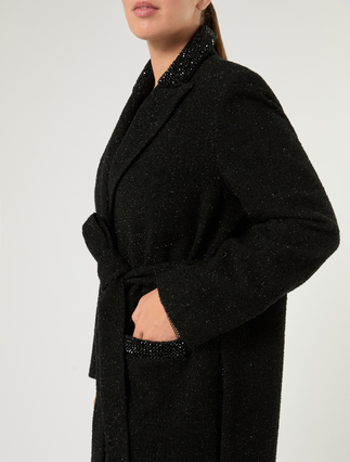 Lamé-adorned yarn-dyed duster coat - BLACK - Marina Rinaldi - 5