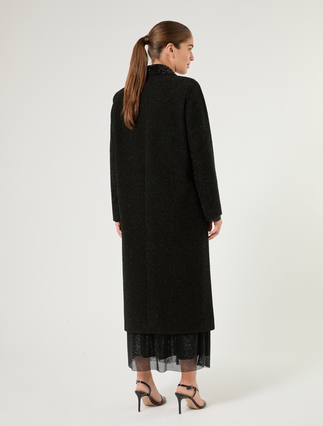 Lamé-adorned yarn-dyed duster coat - BLACK - Marina Rinaldi - 4
