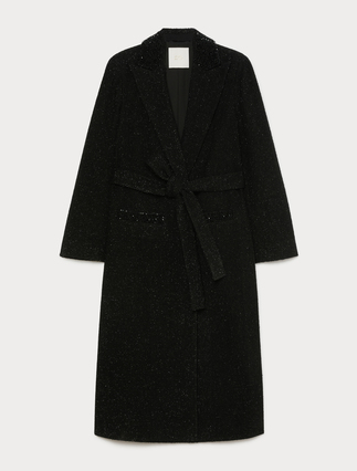 Lamé-adorned yarn-dyed duster coat - BLACK - Marina Rinaldi - 1
