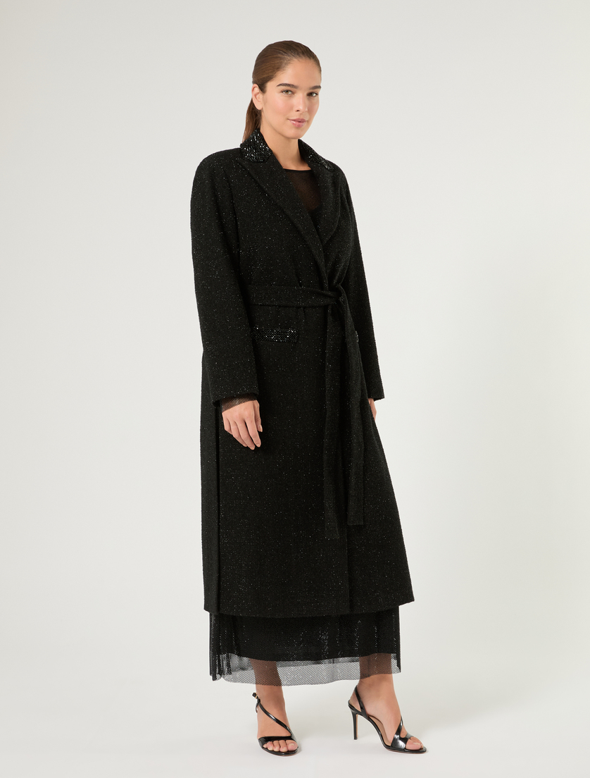 Lamé-adorned yarn-dyed duster coat - BLACK - Marina Rinaldi - 3