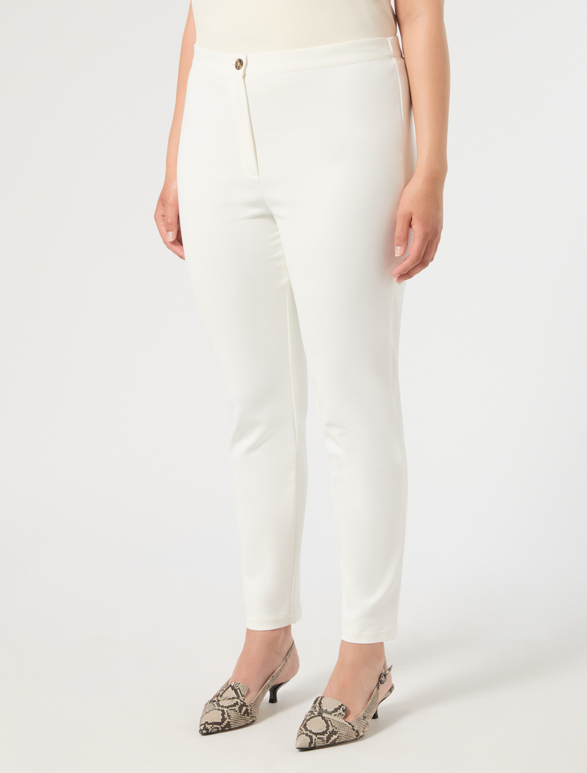 Slim-fit cotton canvas trousers - WHITE - Marina Rinaldi - 3