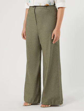 Linen and cotton trousers - KAKI - Marina Rinaldi - 4