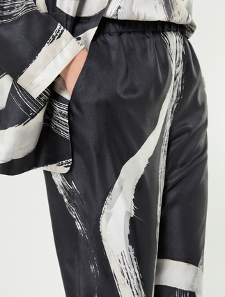Pure silk twill trousers - BLACK WHITE - Marina Rinaldi - 5
