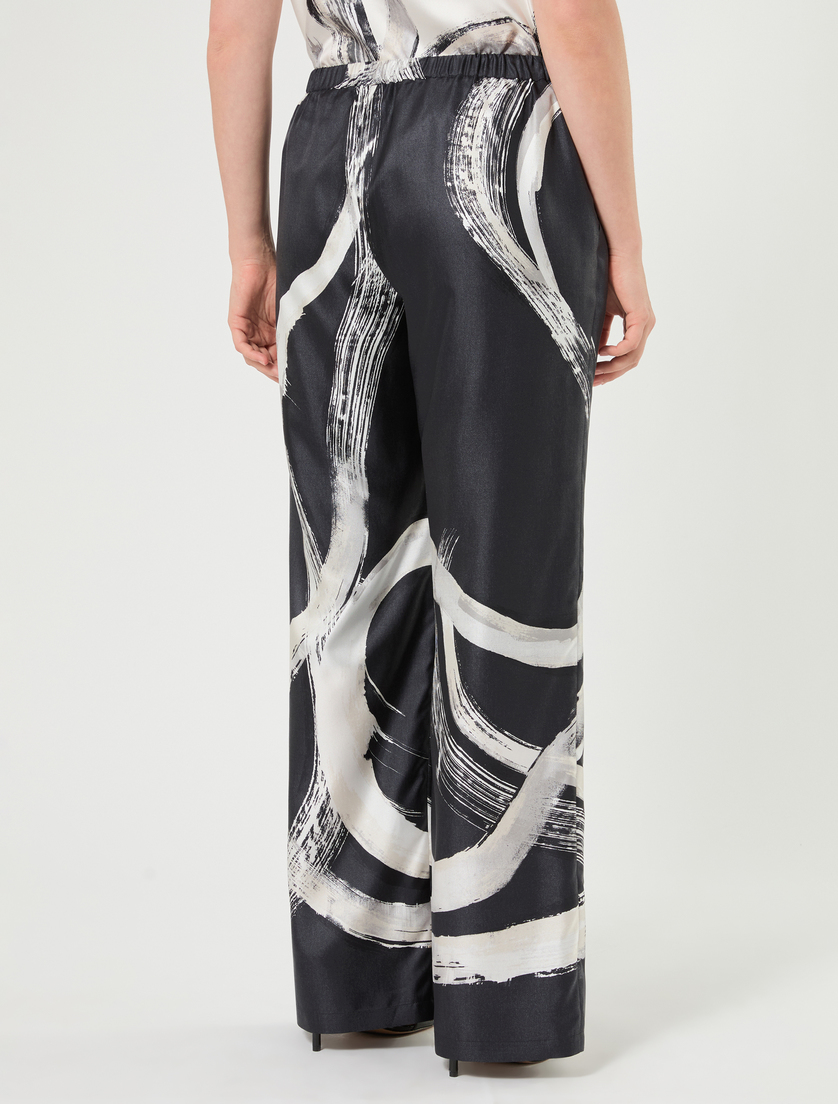 Pure silk twill trousers - BLACK WHITE - Marina Rinaldi - 4