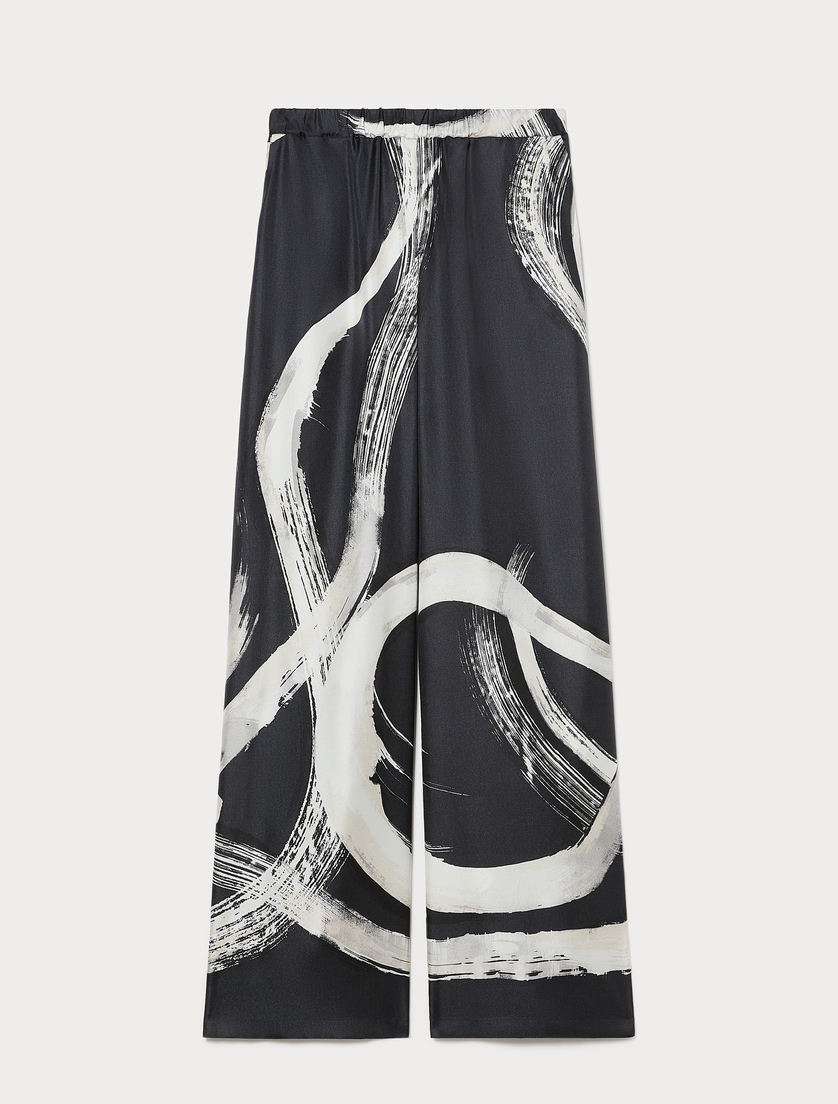 Pure silk twill trousers - BLACK WHITE - Marina Rinaldi