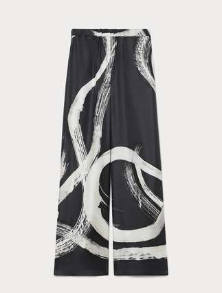 Pure silk twill trousers - BLACK WHITE - Marina Rinaldi - 1