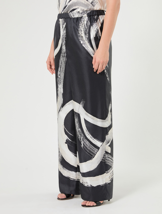Pure silk twill trousers - BLACK WHITE