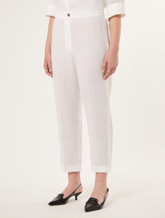 Linen canvas trousers - OPTICAL WHITE
