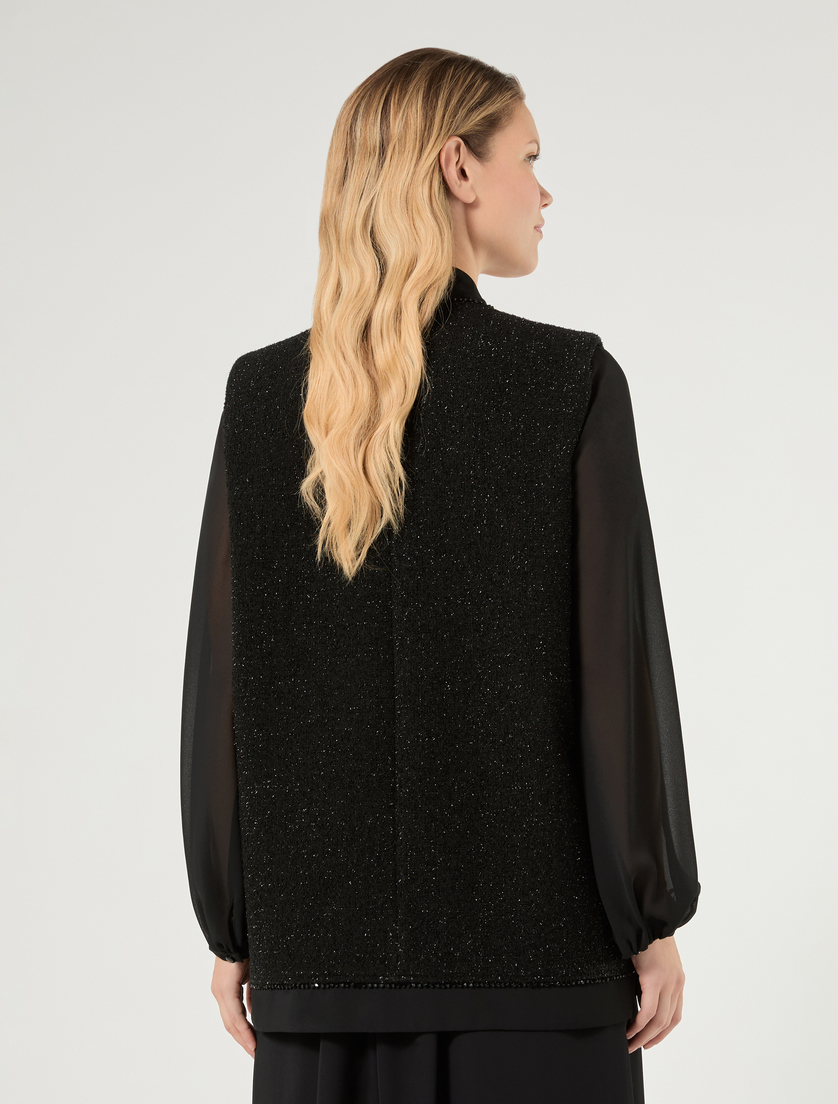 Lamé-adorned embroidered yarn-dyed gilet - BLACK - Marina Rinaldi - 4