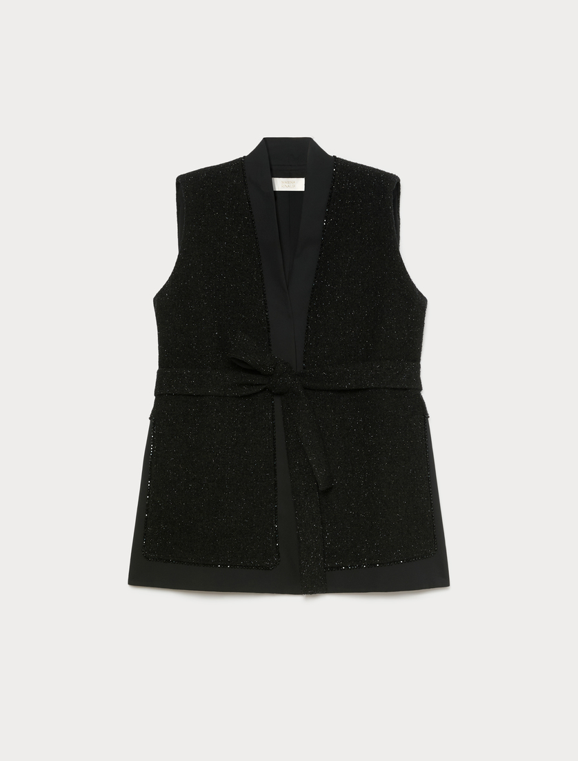 Lamé-adorned embroidered yarn-dyed gilet - BLACK - Marina Rinaldi