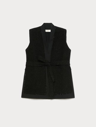 Lamé-adorned embroidered yarn-dyed gilet - Marina Rinaldi