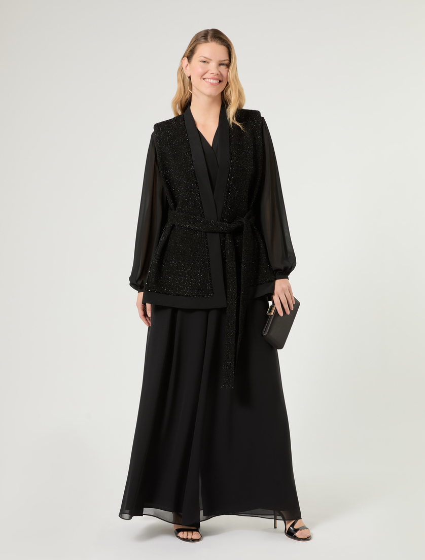 Lamé-adorned embroidered yarn-dyed gilet - Marina Rinaldi