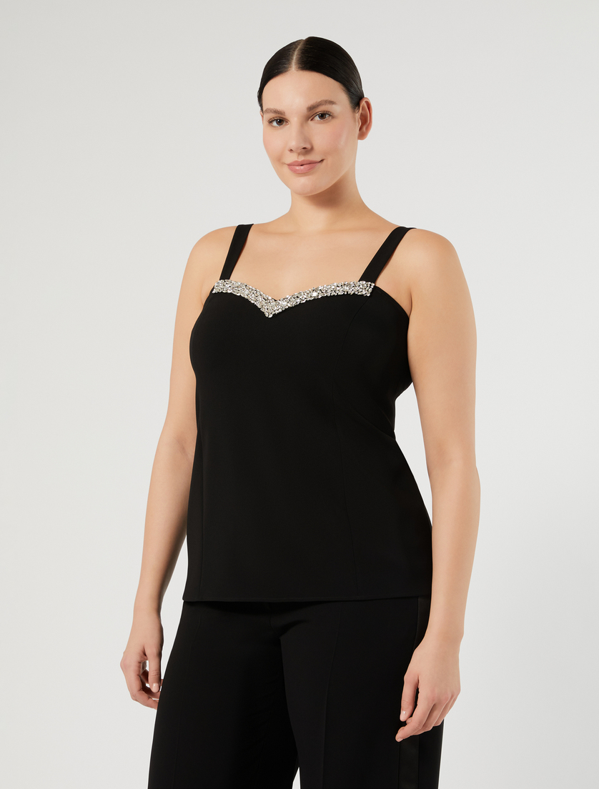 Top in cady con ricamo - NERO - Marina Rinaldi - 3