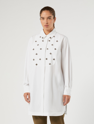 Embroidered poplin tunic - OPTICAL WHITE