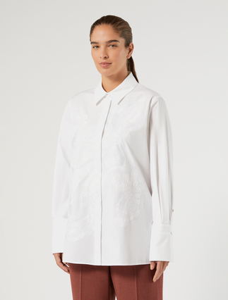 Embroidered poplin tunic - OPTICAL WHITE
