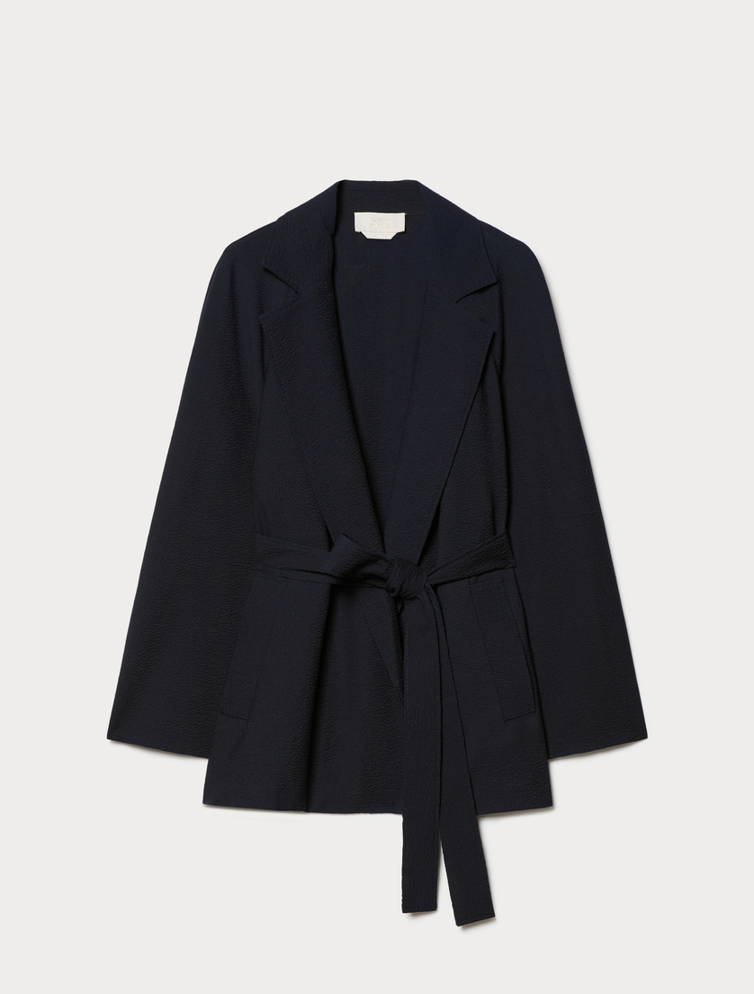 Seersucker open-front tunic - MIDNIGHTBLUE - Marina Rinaldi
