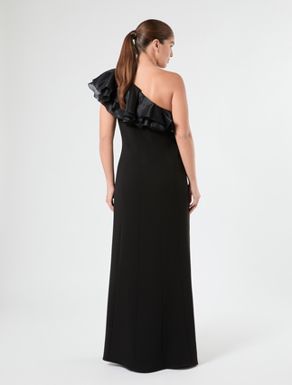 One-Shoulder-Kleid aus Cady und Seide - SCHWARZ - Marina Rinaldi - 4