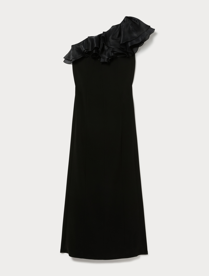 One-Shoulder-Kleid aus Cady und Seide - SCHWARZ - Marina Rinaldi