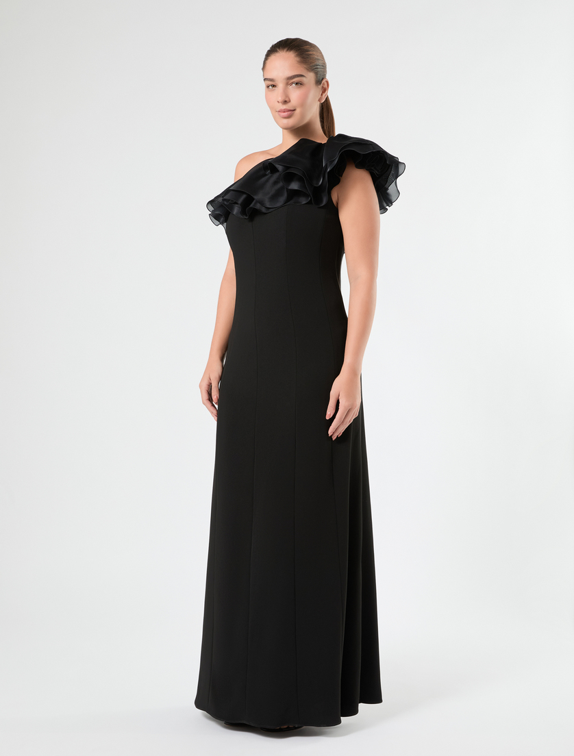 One-Shoulder-Kleid aus Cady und Seide - SCHWARZ - Marina Rinaldi - 3