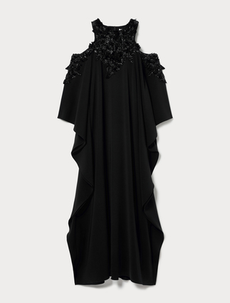 Cady caftan dress with embroidery - BLACK