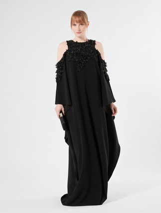Cady caftan dress with embroidery - BLACK