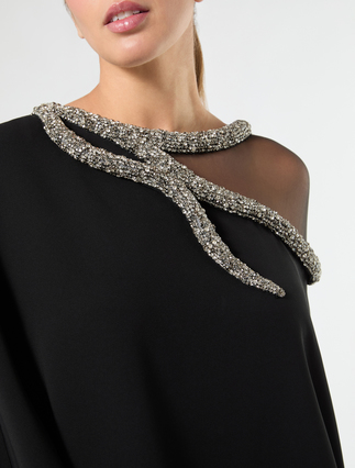 Langes Kleid aus Cady mit Stickerei - SCHWARZ - Marina Rinaldi - 5