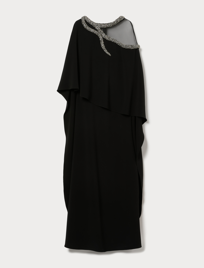 Langes Kleid aus Cady mit Stickerei - SCHWARZ - Marina Rinaldi