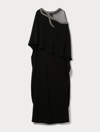 Long cady dress with embroidery - BLACK