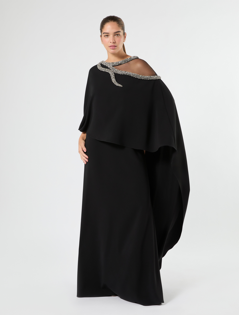 Langes Kleid aus Cady mit Stickerei - SCHWARZ - Marina Rinaldi - 2