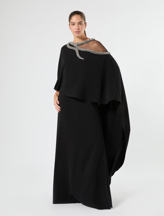 Long cady dress with embroidery - BLACK
